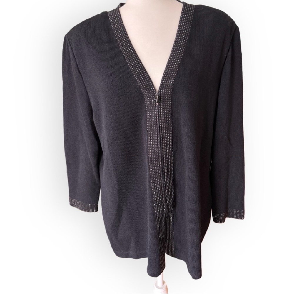 St. John Evening by Marie Gray Zip Front Embellished Sweater Jacket Eveningwear